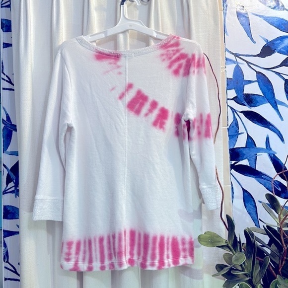 Women’s Fresh Produce Long Sleeve Pink & White Tie Dye Terry Knit Pullover S - Picture 5 of 8